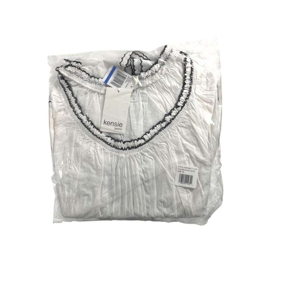Kensie Womens White Peplum Top W Smocked Waist & Ruffled Neckline XL 16 NWT - Picture 8 of 8